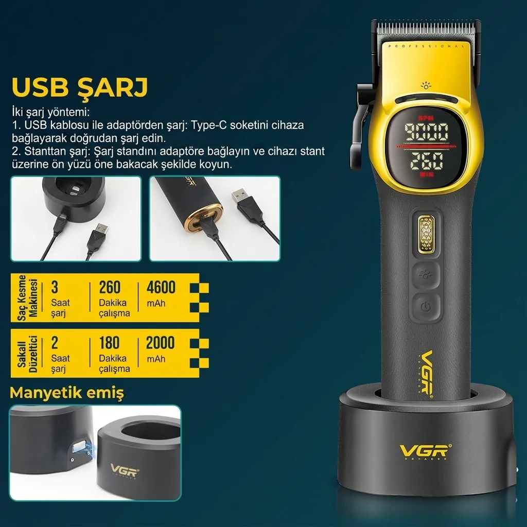 V-885 S2 Profesyonel Çantalı, Şarjlı Saç, Sakal Tıraş Makinesi Set