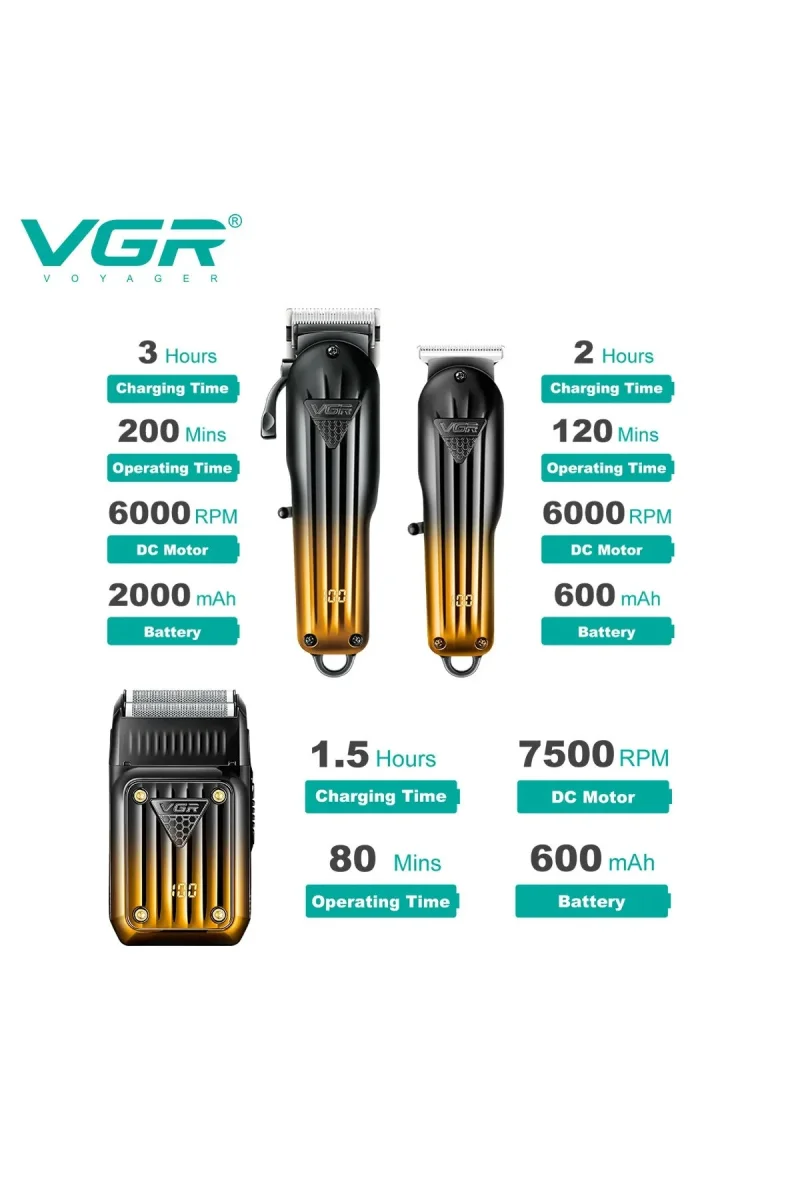 V-644 Gold Serisi 3'ü 1 Arada Saç Sakal Tıraş Makinesi Seti