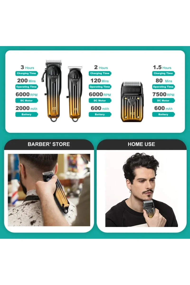 V-644 Gold Serisi 3'ü 1 Arada Saç Sakal Tıraş Makinesi Seti
