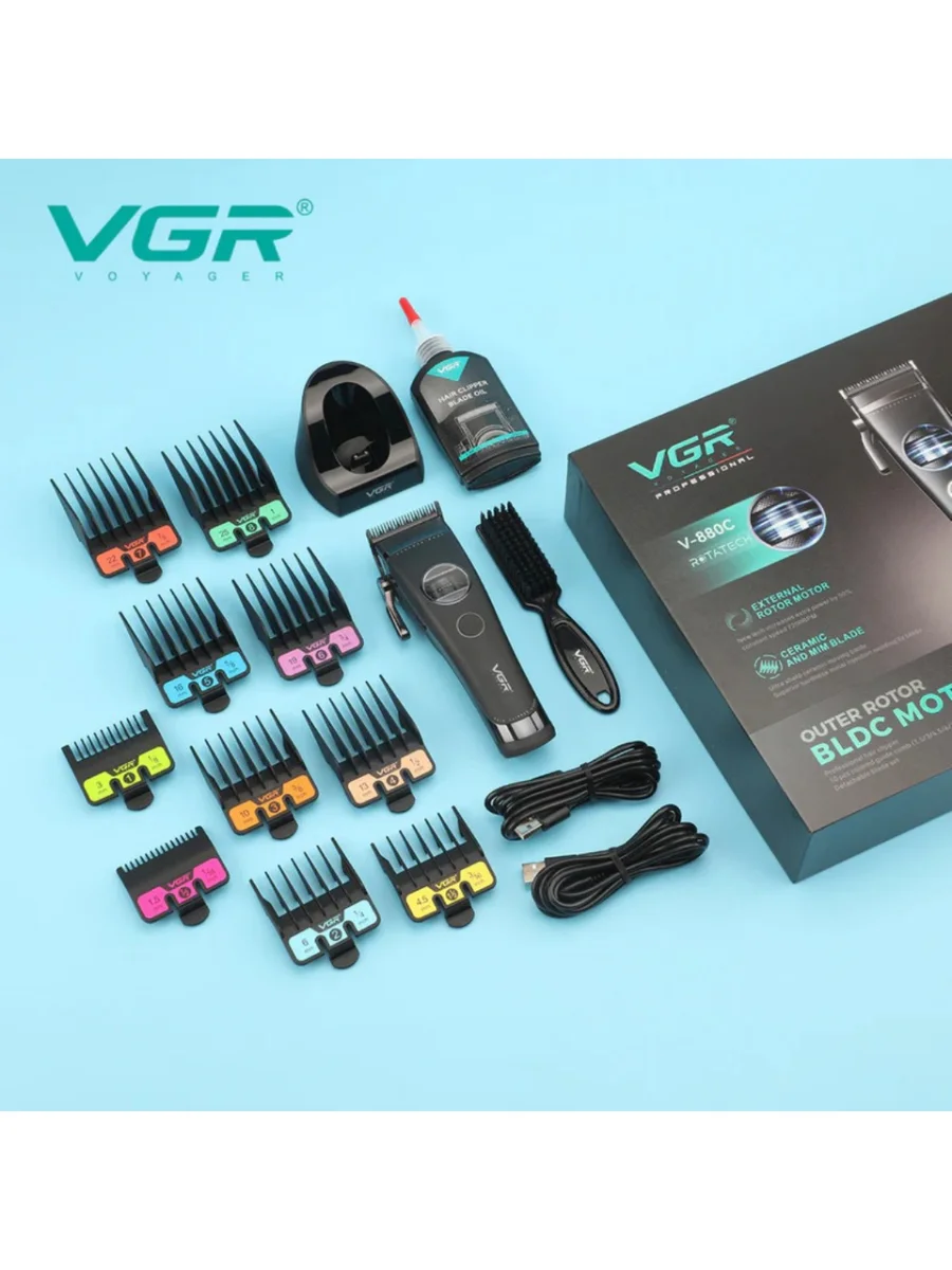 V-880C Profesyonel BLDC Fırçasız Motor Saç Kesme Makinesi Seramik Bıçak Şarj Standlı Clipper