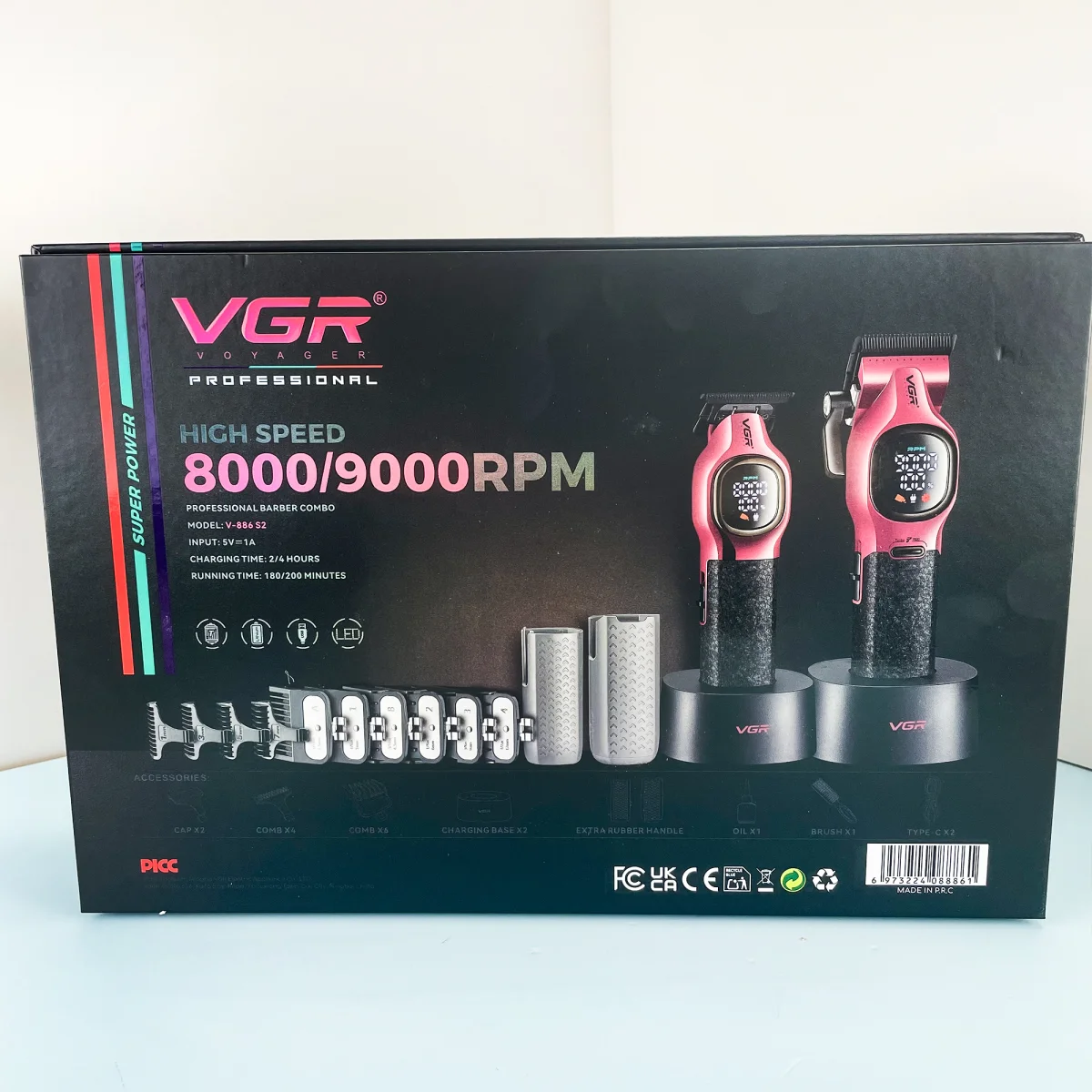 V-886 S2 Profesyonel Saç Sakal Tıraş Makinesi Seti - IPX7 Su Geçirmez