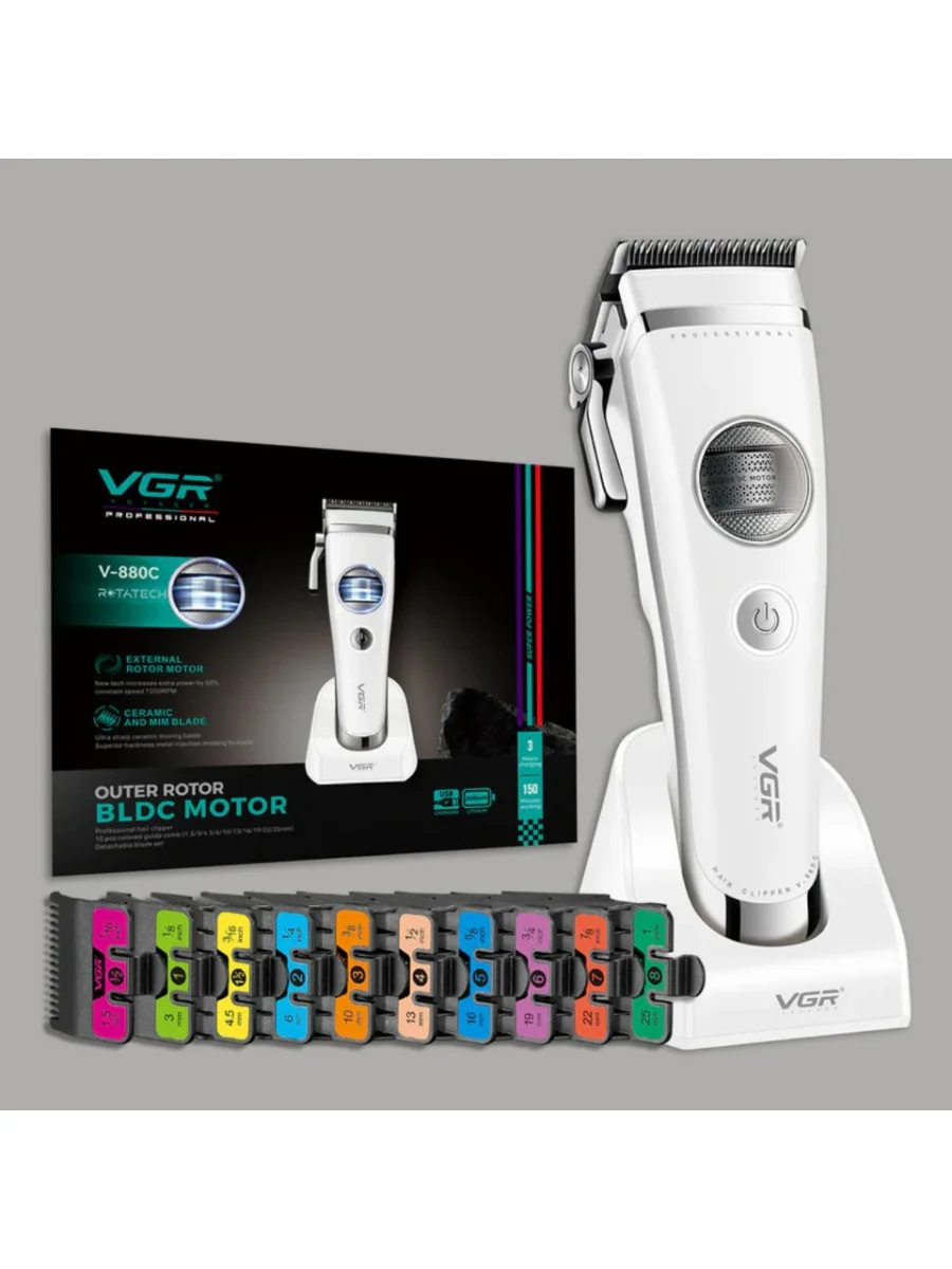 V-880C Profesyonel BLDC Fırçasız Motor Saç Kesme Makinesi Seramik Bıçak Şarj Standlı Clipper