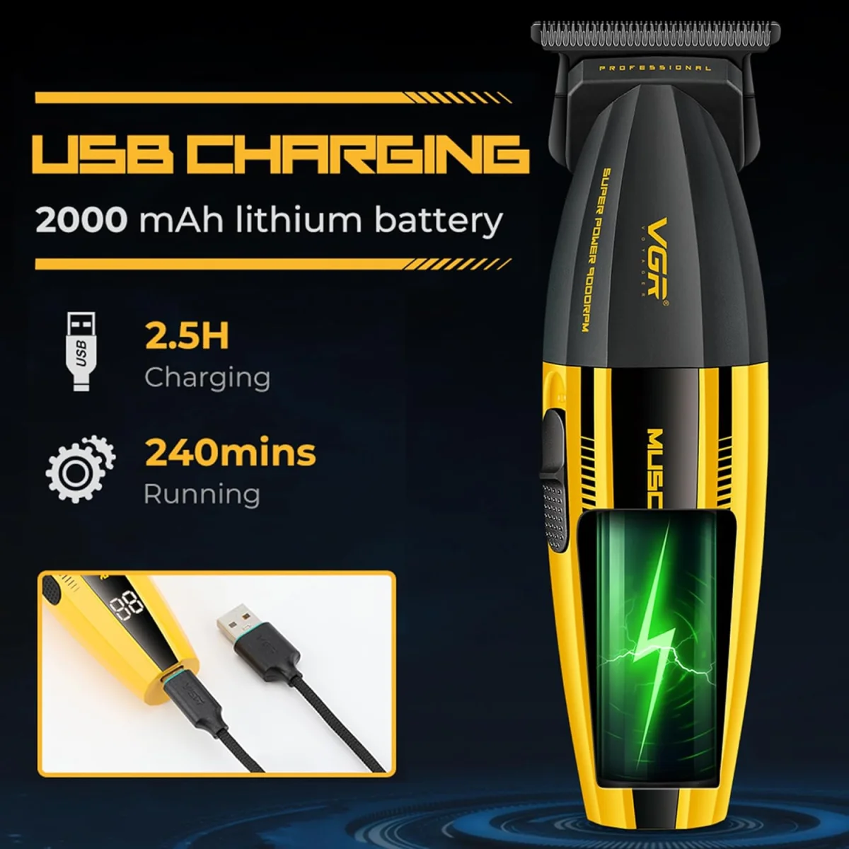 V-285T Profesyonel Saç Sakal Çizim Makinesi 9000 RPM Turbo Motor DLC Seramik T-Bıçak LED Ekranlı Trimmer