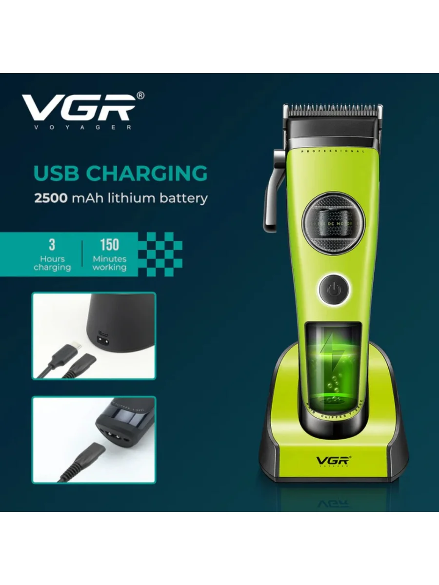 V-880C Profesyonel BLDC Fırçasız Motor Saç Kesme Makinesi Seramik Bıçak Şarj Standlı Clipper