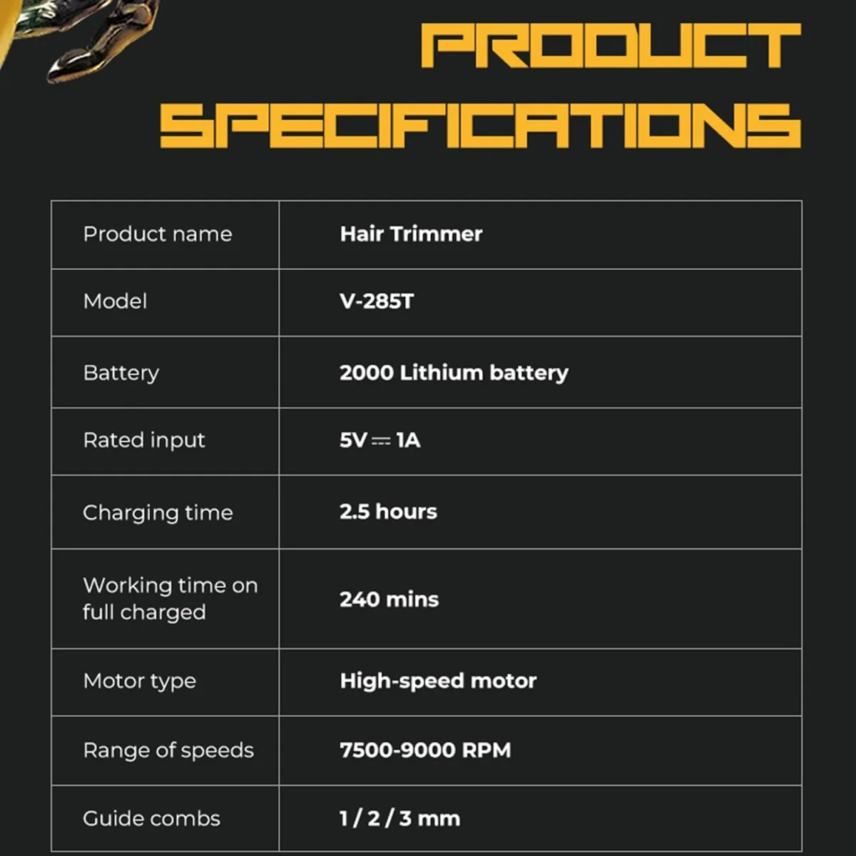 V-285T Profesyonel Saç Sakal Çizim Makinesi 9000 RPM Turbo Motor DLC Seramik T-Bıçak LED Ekranlı Trimmer