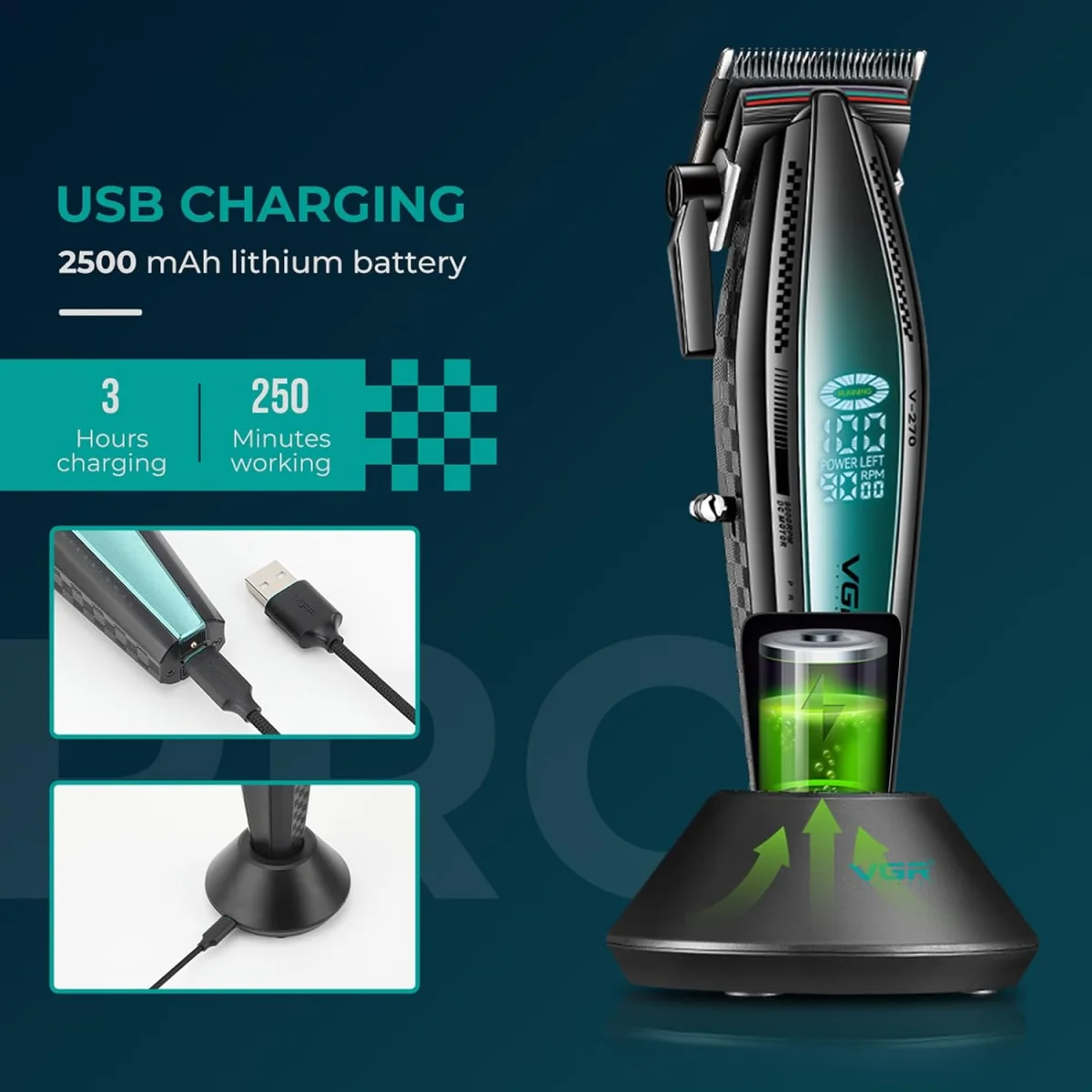 V-270 Şarjlı Saç Tıraş Makinesi - 9000 RPM - Metal Gövdeli