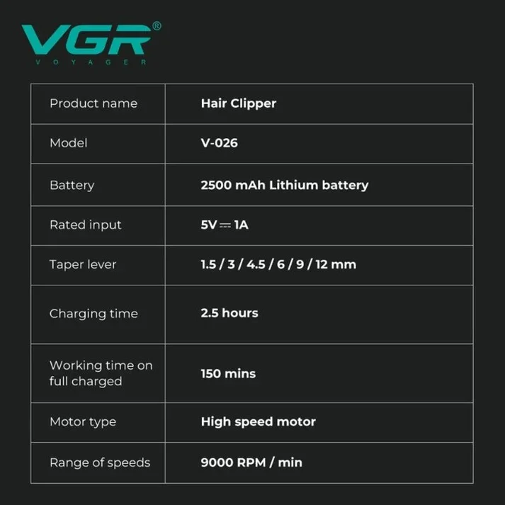 V-026C - Saç Tıraş Makinesi - Seramik DLC Bıçak - 2500mAh