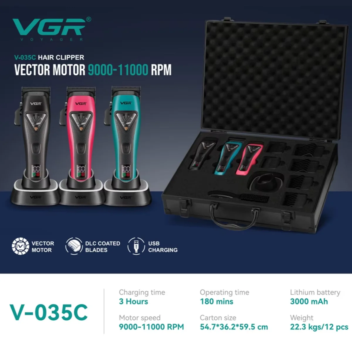 VGR V-035 S3 Çantalı Tıraş Makinesi Seti - 3'ü 1 Arada