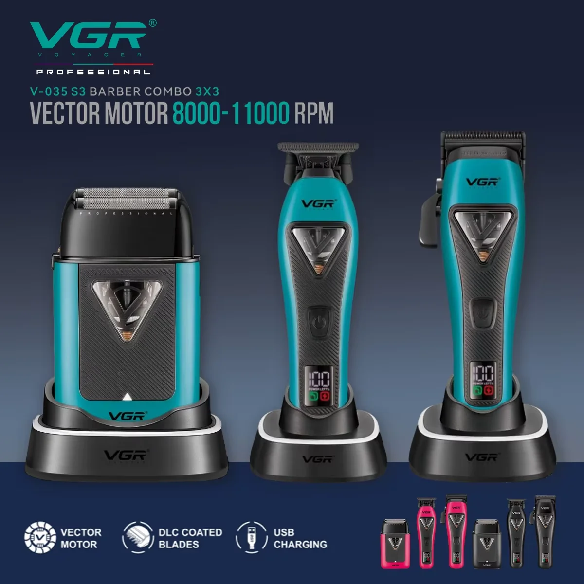 VGR V-035 S3 Çantalı Tıraş Makinesi Seti - 3'ü 1 Arada
