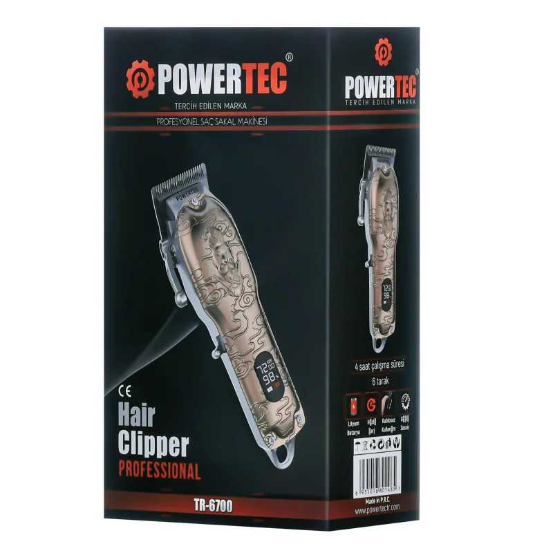 Powertec TR-6700 Profesyonel Dijital Ekranlı Saç Sakal Tıraş Makinesi (6 Taraklı)