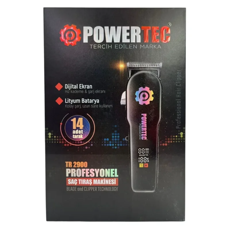Powertec TR-2900 - Profesyonel Tıraş Makinesi RGB'li & Berber Makası Hediyeli