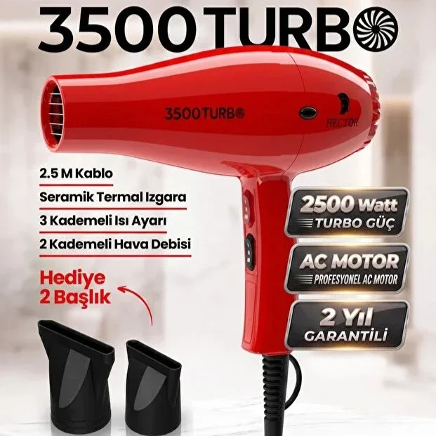 Hector 3500 Turbo 2500 Watt Profesyonel Kuaför Tipi Fön Makinesi