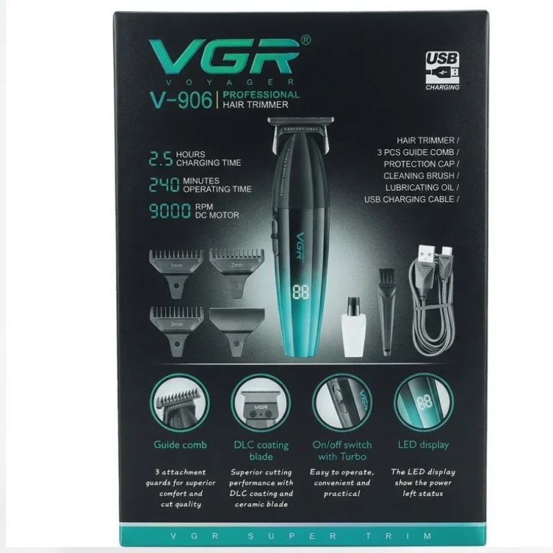 VGR Voyager V-906 Profesyonel Şarjlı Saç & Sakal Kesme ve Çizim Makinesi (DLC Bıçaklı)