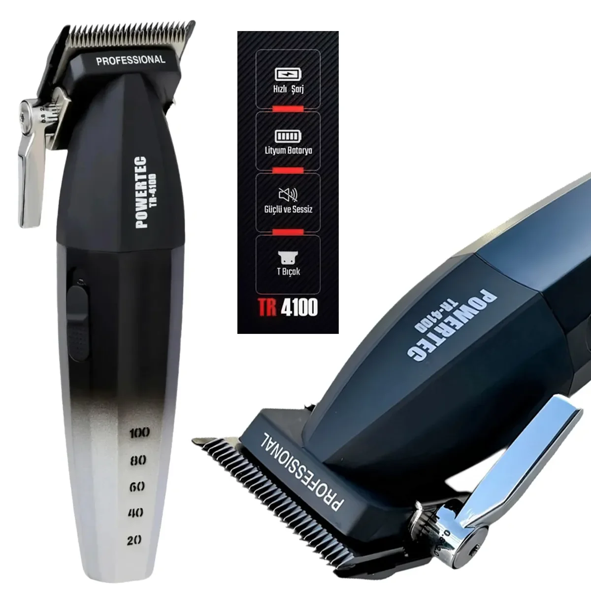 Powertec TR-4100 Profesyonel Saç Sakal Tıraş Makinesi - 8300 RPM Çift Kademeli Motor & 6 Taraklı Erkek Bakım Seti