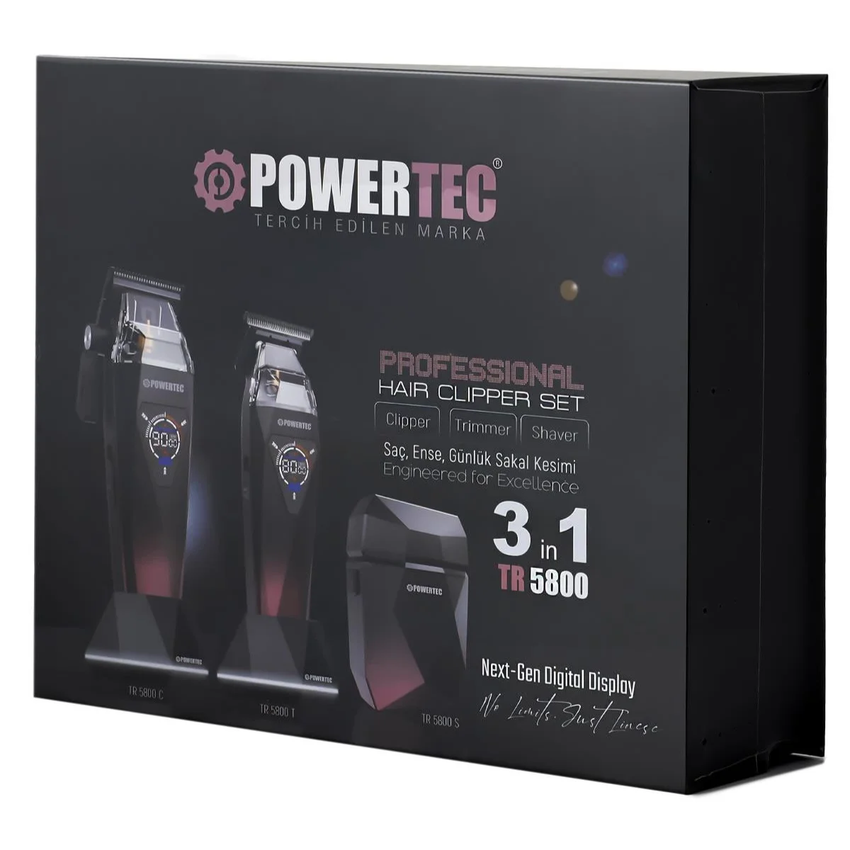 Powertec TR-5800 Profesyonel Saç Sakal Ense Günlük Tıraş Makinesi 3'lü Set