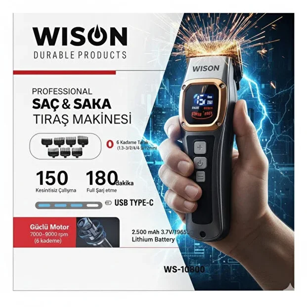 Wison WS-10800 Profesyonel Saç Tıraş Makinesi (Clipper)