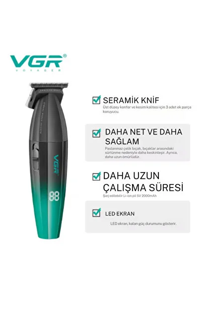 VGR Tıraş Makinesi V-906 Salon Series 9000 RPM Metal Gövde Saç Sakal Kesme Makinesi