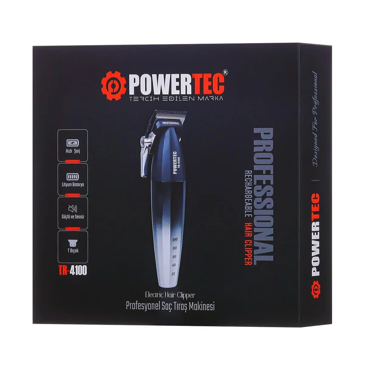 Powertec TR-4100 Profesyonel Saç Sakal Tıraş Makinesi - 8300 RPM Çift Kademeli Motor & 6 Taraklı Erkek Bakım Seti