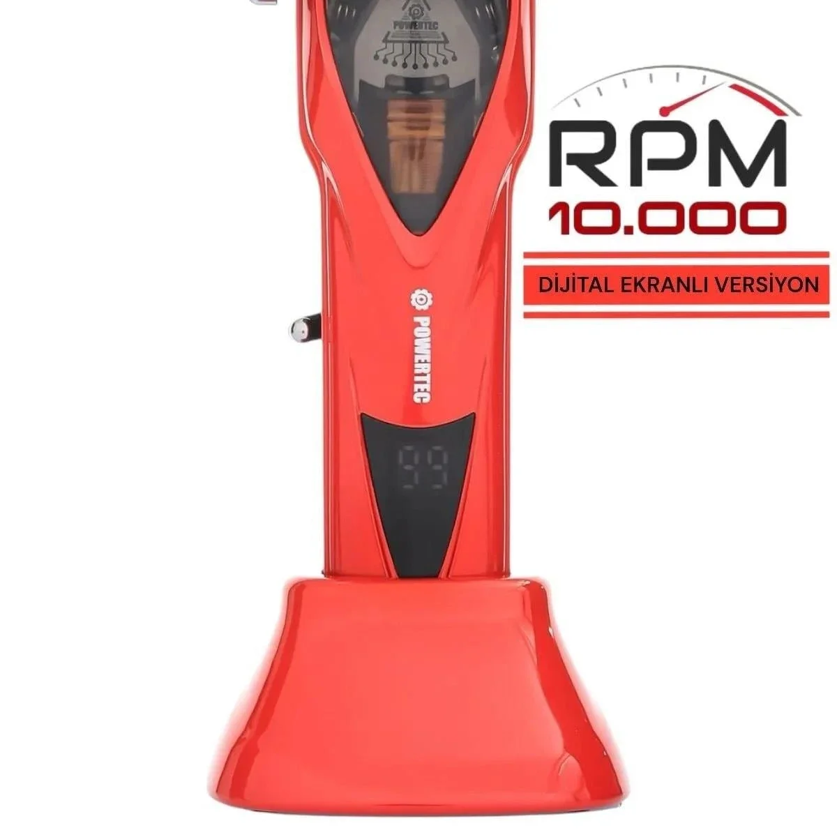 Powertec TR-3900 Profesyonel Şarjlı Saç Sakal Tıraş Makinesi - 10.000 RPM Yüksek Devir - Dijital Ekranlı & 6 Taraklı Standlı Set