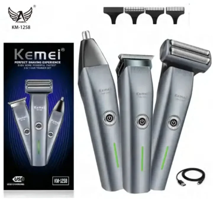 Kemei KM-1258 3in1 Saç Kesim Makinesi ve Sakal Tıraş Seti
