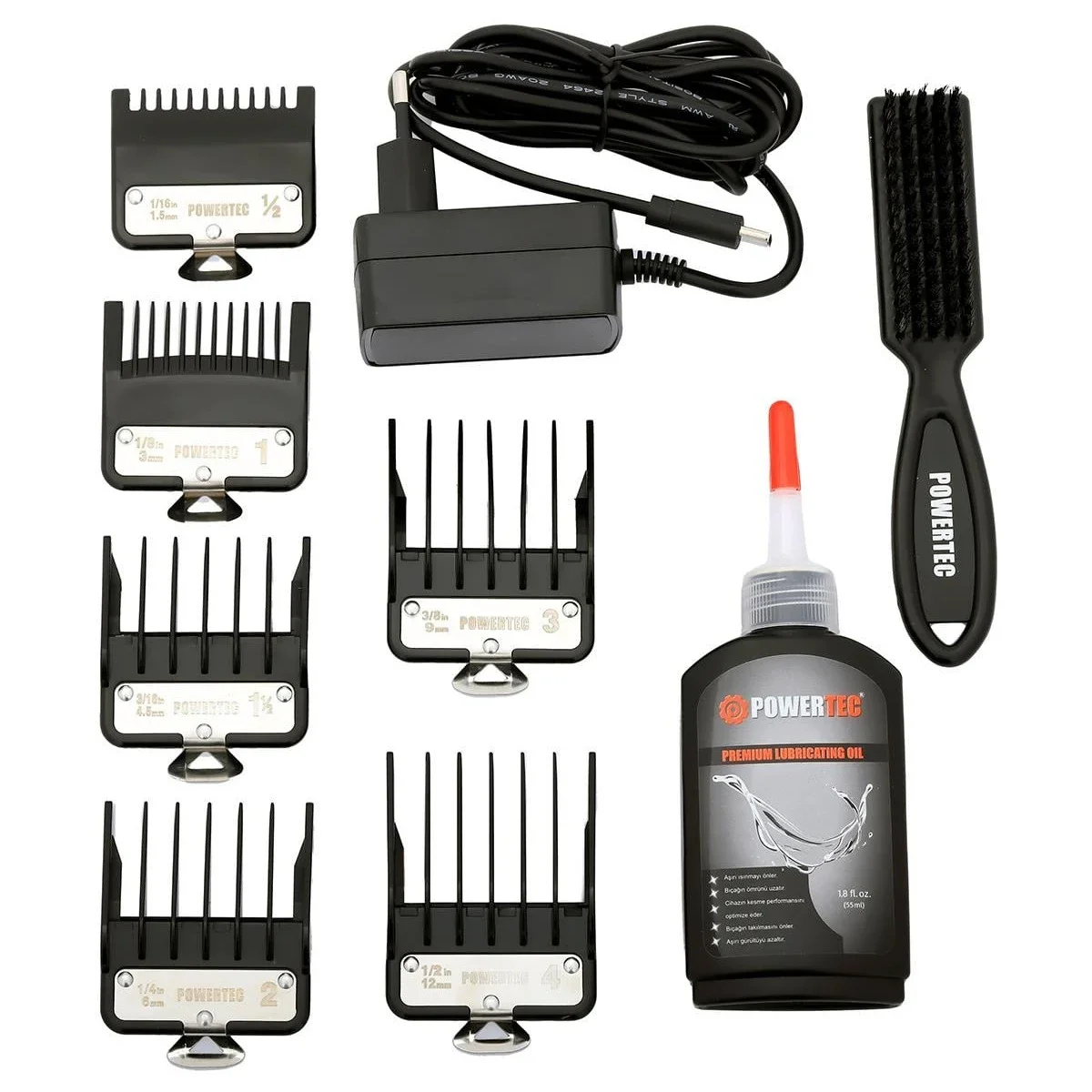 Powertec TR-4100 Profesyonel Saç Sakal Tıraş Makinesi - 8300 RPM Çift Kademeli Motor & 6 Taraklı Erkek Bakım Seti