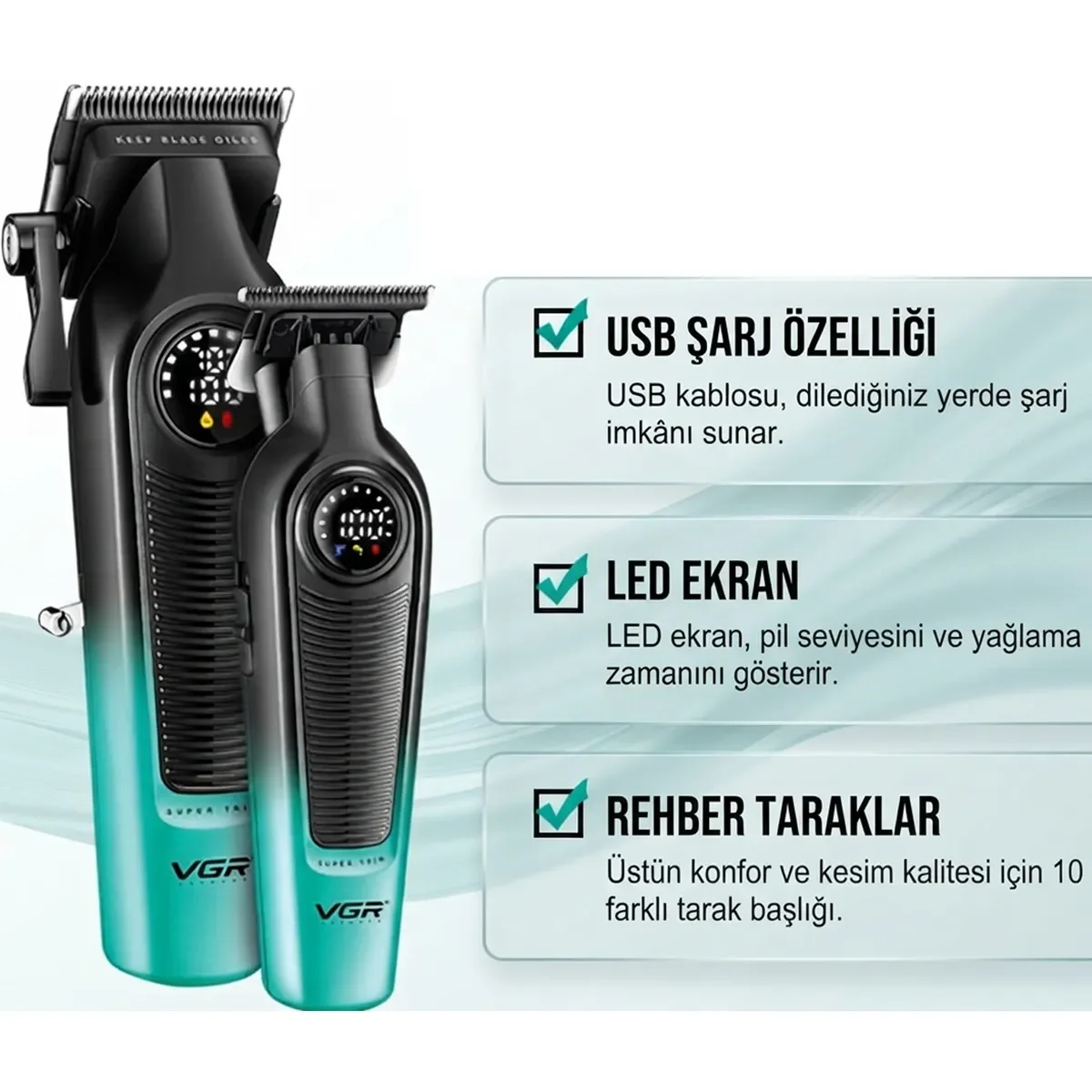 VGR V-196&996 Tıraş Makinesi Saç Kesme Seti - Clipper - Trimmer 2'li Set