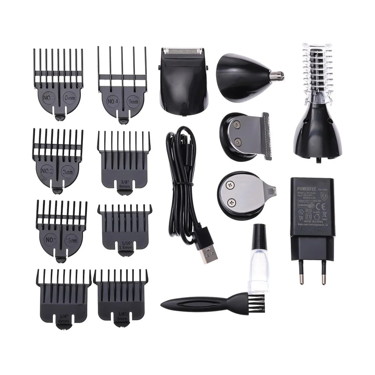 Powertec TR-1000 6in1 Profesyonel Erkek Bakım Kiti - 6 Başlıklı 8 Taraklı Saç Sakal Vücut Tıraş Makinesi