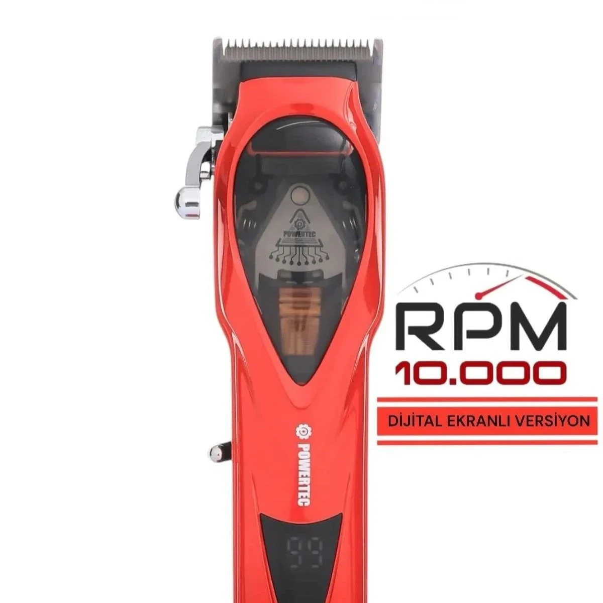 Powertec TR-3900 Profesyonel Şarjlı Saç Sakal Tıraş Makinesi - 10.000 RPM Yüksek Devir - Dijital Ekranlı & 6 Taraklı Standlı Set