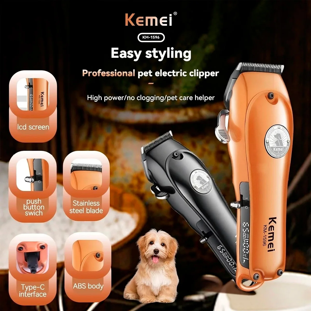 Kemei KM-1596 Evcil Hayvan Tıraş Makinesi (Pet Clipper)