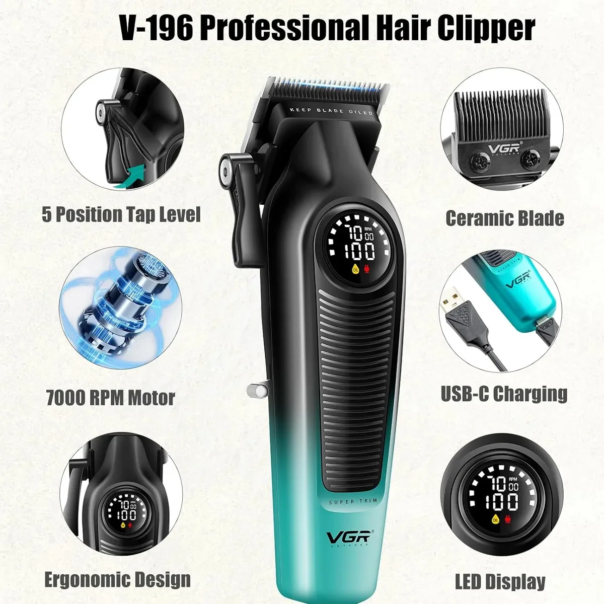 VGR V-196&996 Tıraş Makinesi Saç Kesme Seti - Clipper - Trimmer 2'li Set