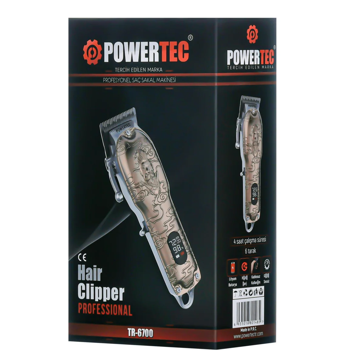 Powertec TR-6700 Profesyonel Dijital Ekranlı Saç Sakal Tıraş Makinesi (6 Taraklı)