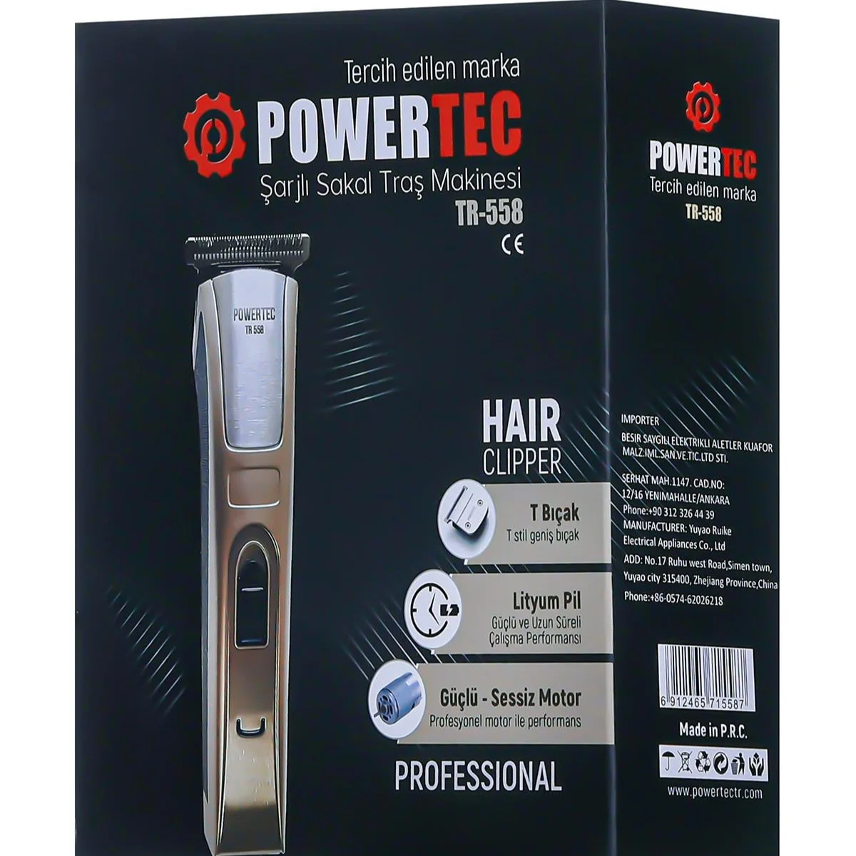 Powertec TR-558 Profesyonel T-Bıçak Saç Sakal Ense Tıraş Makinesi