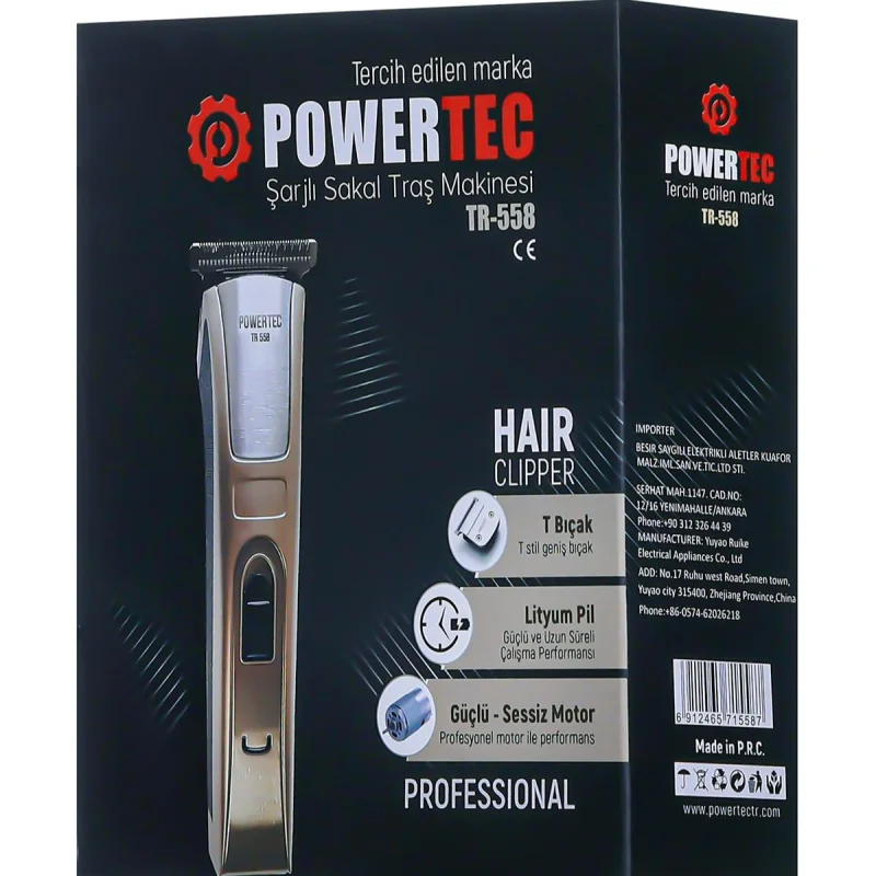 Powertec TR-558 Profesyonel T-Bıçak Saç Sakal Ense Tıraş Makinesi