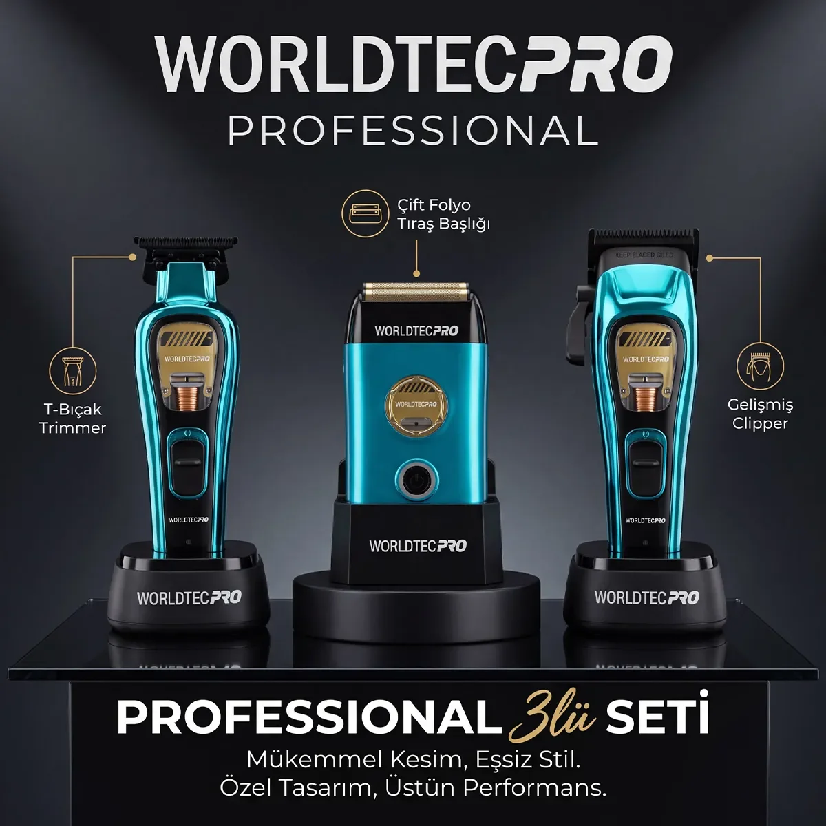 3'lü Tıraş Makinesi Seti – Worldtecpro - WT- 1994 - 1996 - 2001