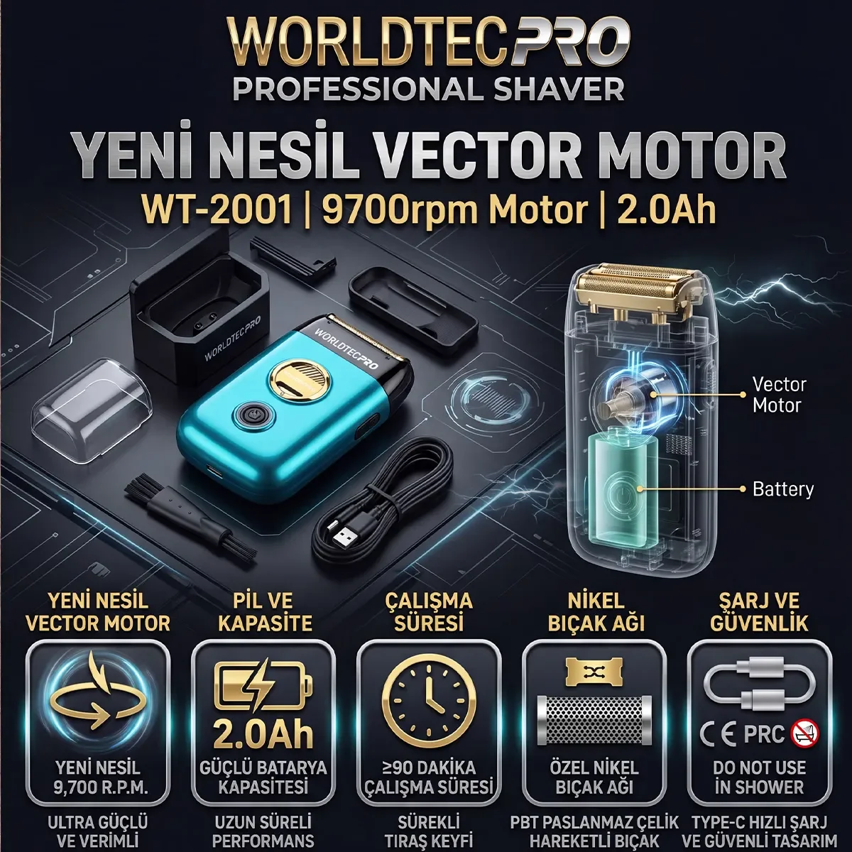 Sinekkaydı Tıraş Makinesi - WORLDTECPRO WT-2001