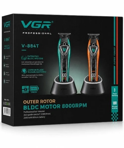 VGR Çizim ve Sakal Tıraş Makinesi V-884T BLDC Kömürsüz Motor (Turkuaz & Turuncu Kapak)